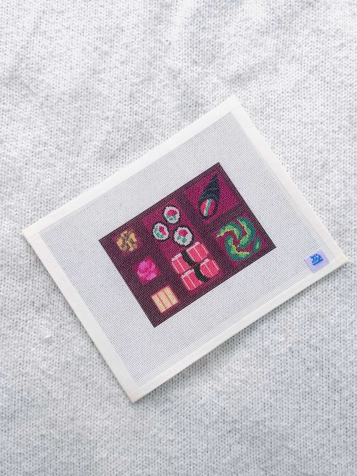 Let's Stitch Studio Sushi Bento Box needlepoint canvas detail