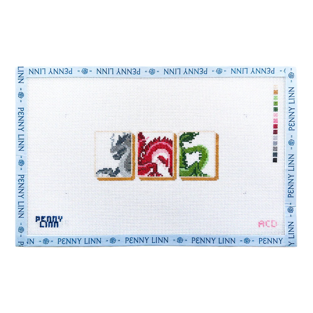 “Tile Set – Dragons” Mahjong Needlepoint Canvas by Penny Linn x ACD Designs (Pre-Order)