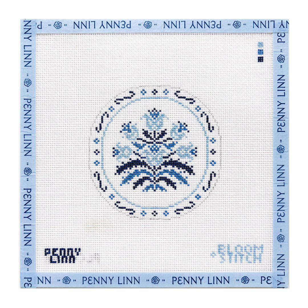 Blue China Plate 2 Needlepoint Canvas by Penny Linn x Bloom & Stitch (Pre-Order)