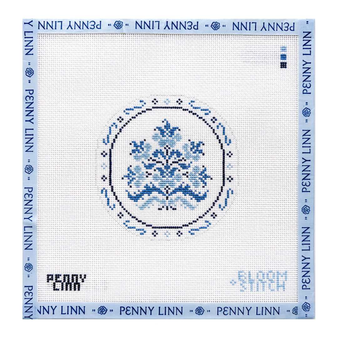 Blue China Plate 4 Needlepoint Canvas by Penny Linn x Bloom & Stitch (Pre-Order)