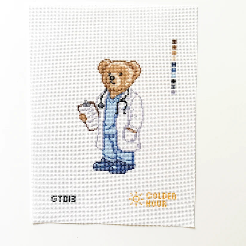 Doctor Bear Needlepoint Canvas by Golden Hour Needlepoint