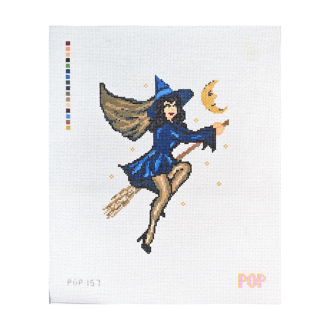 POP-157 Retro Witch in Blue Needlepoint Canvas by Pop Needle Arts (Pre-Order)