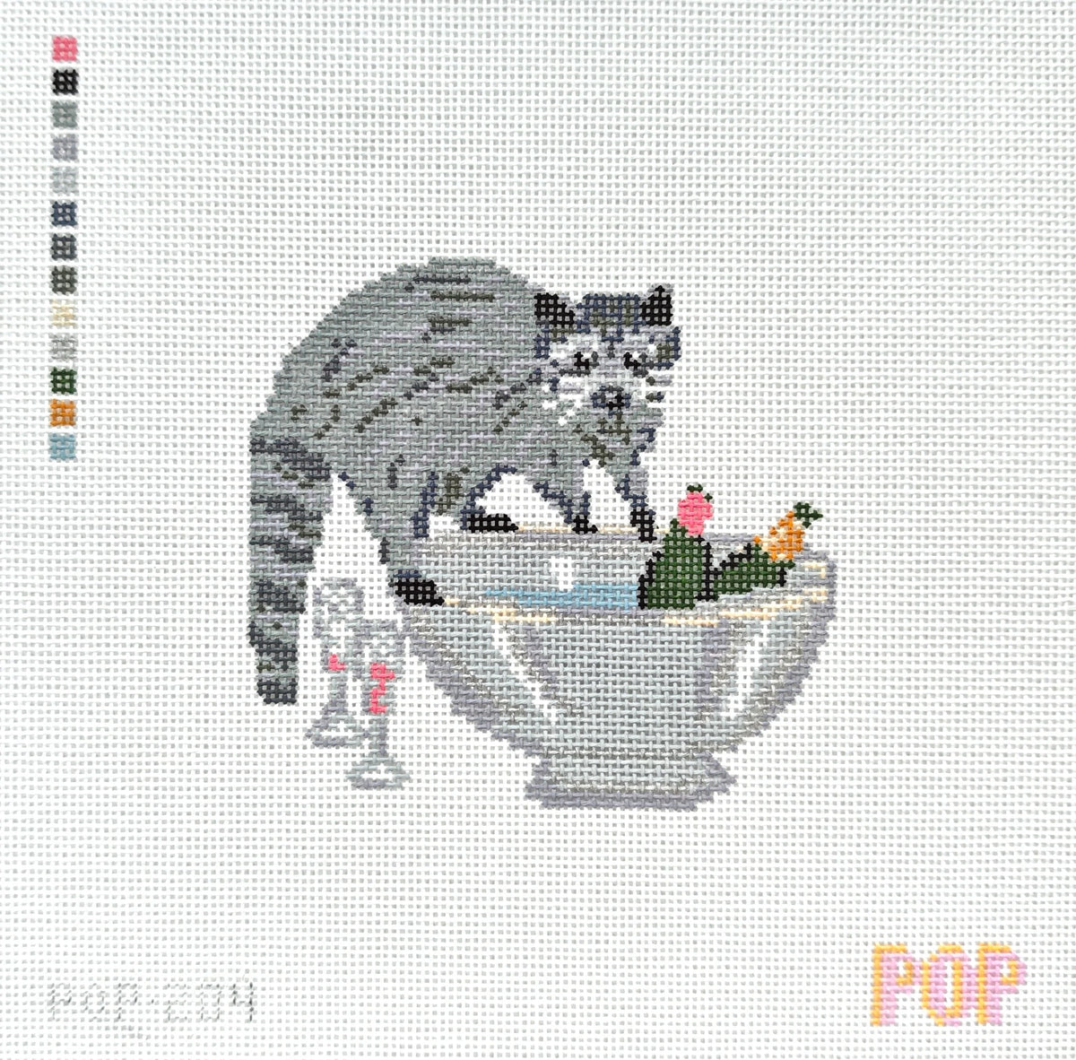 Champagne Raccoon Needlepoint Canvas by POP Needle Arts