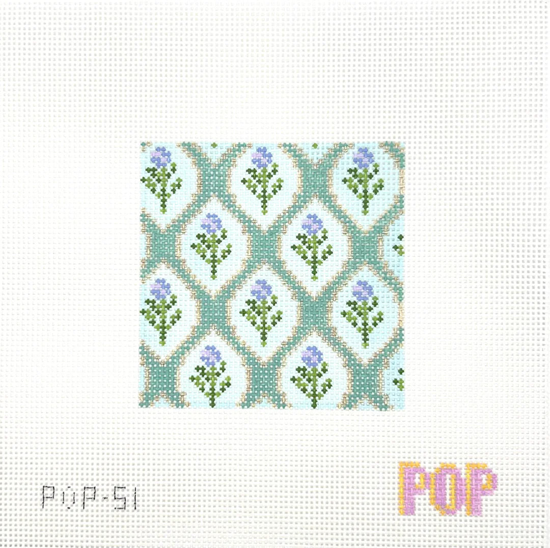 POP-51 Green Floral Square Needlepoint Canvas by Pop Needle Arts (Pre-Order)