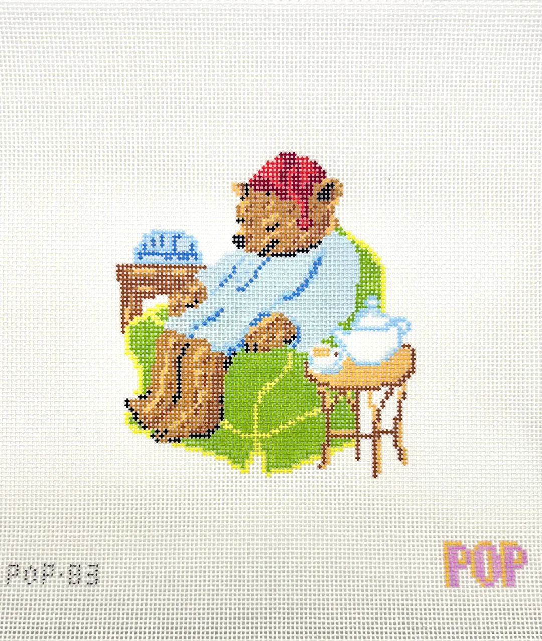 POP-83 Sleepy Tea Bear Needlepoint Canvas by Pop Needle Arts (Pre-Order)