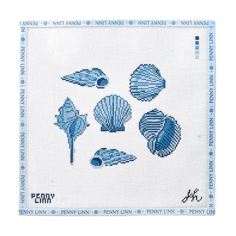 “Blue Sea Shells” Needlepoint Canvas by Penny Linn x J. Hall Designs (Pre-Order)