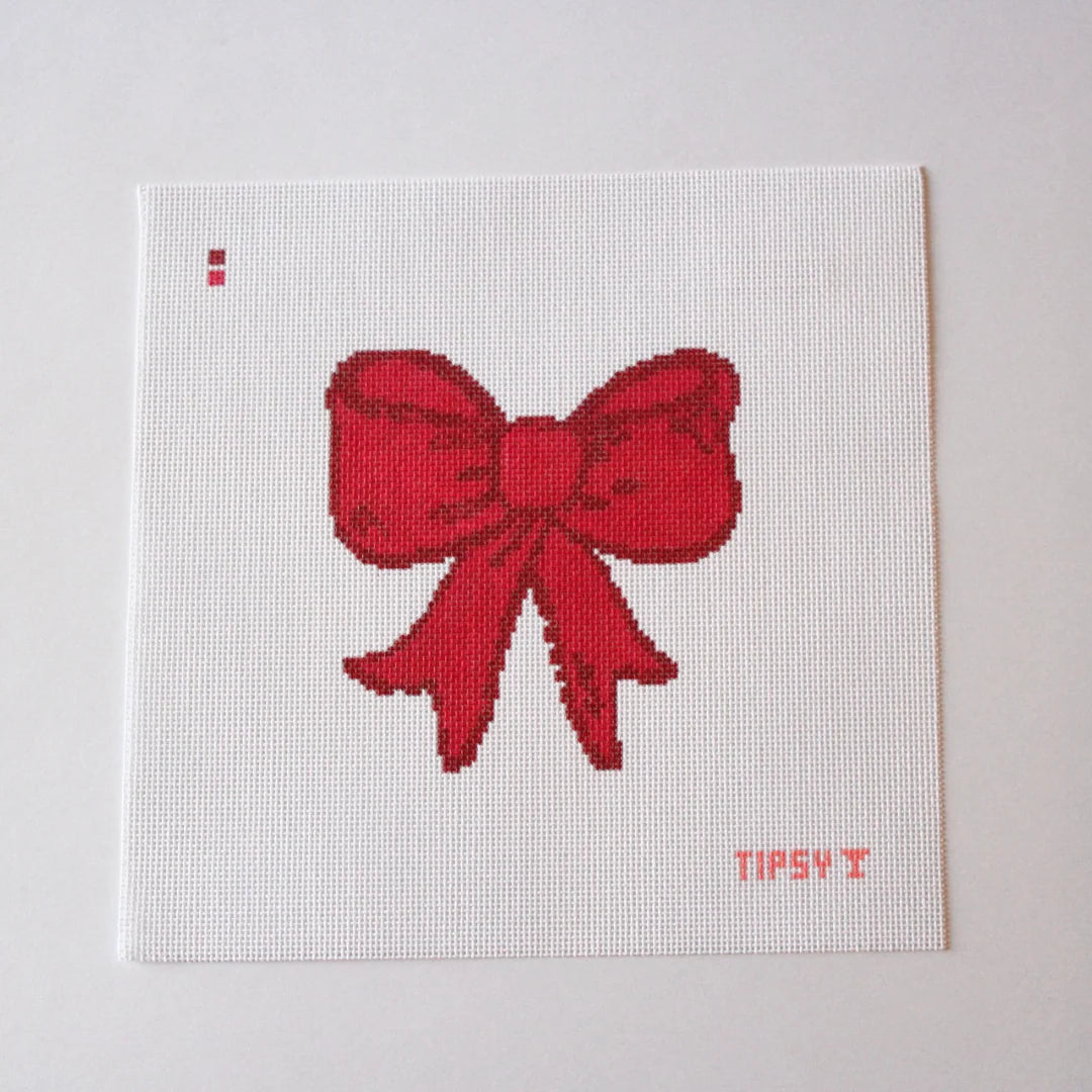 Pink Bow Needlepoint Canvas by Threaded & Tipsy on 18 mesh