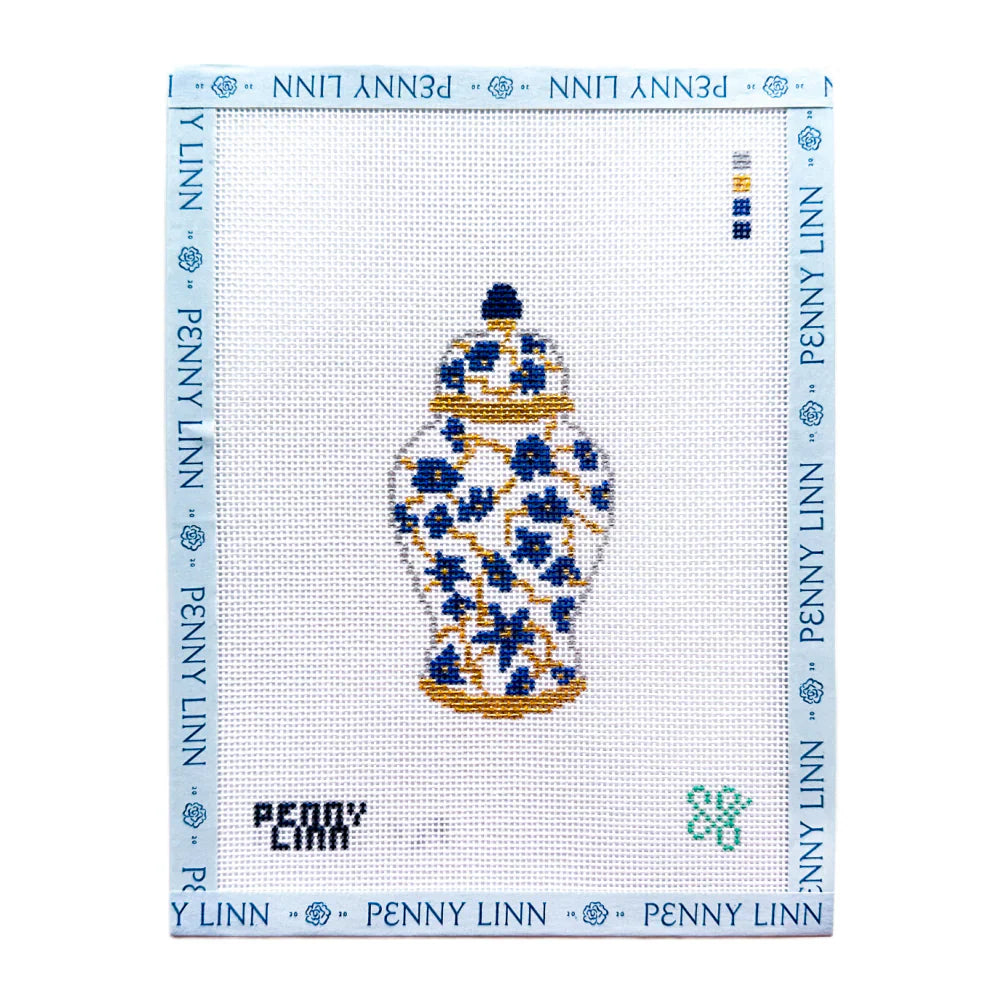 Blue Ginger Jar Needlepoint Canvas by Penny Linn x SG Designs (Pre-Order)