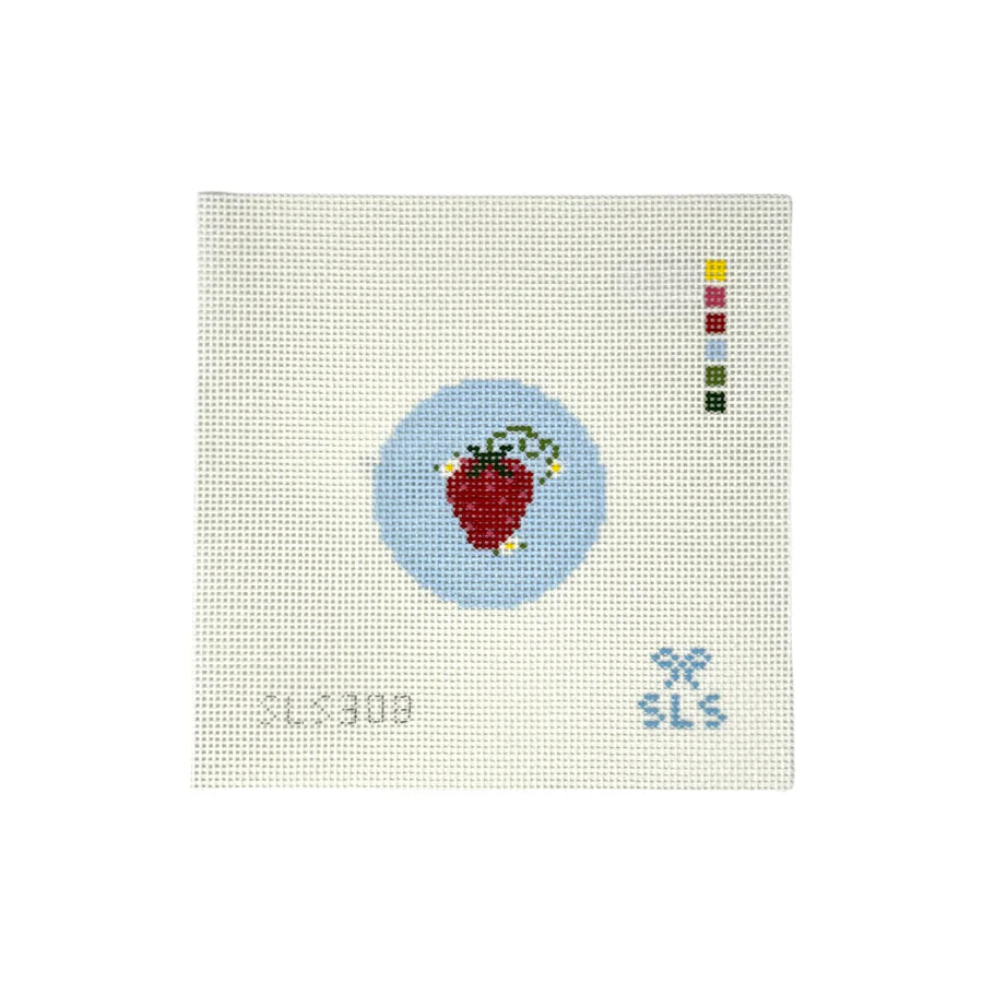Strawberry on Blue Needlepoint Canvas by SLS Needlepoint (Pre-Order)
