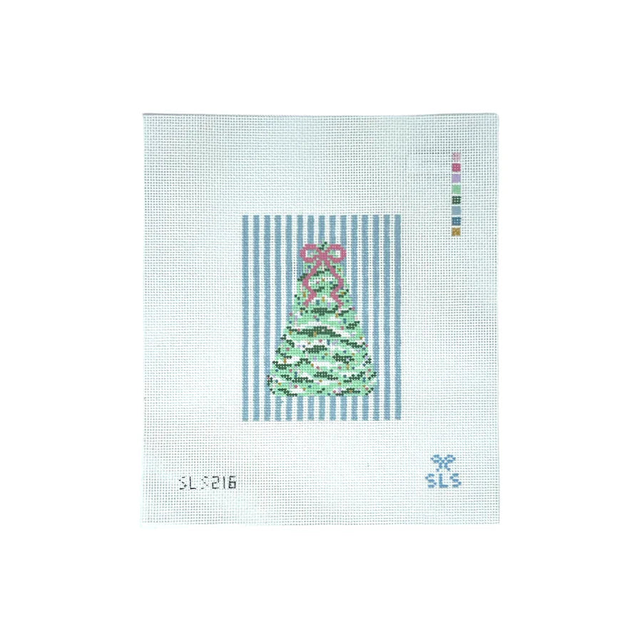 Pastel Christmas, Tree with Blue Stripes Needlepoint Canvas by SLS Needlepoint (Pre-Order)