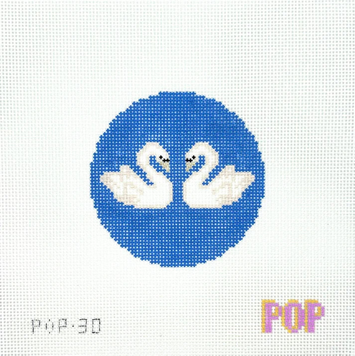 Swans Meet 4x4 Round Needlepoint Canvas – 13 Mesh | POP Needle Arts