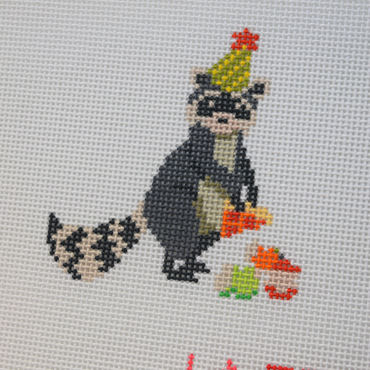 Party Animals Birthday Bandit Hand Painted Needlepoint Canvas detail view 2