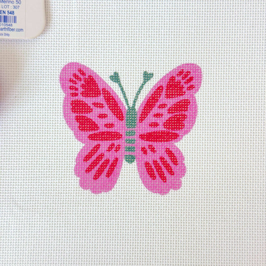Pink and Red Butterfly needlepoint canvas by Cotswold Co Designs, 4 x 4 design on 18 mesh