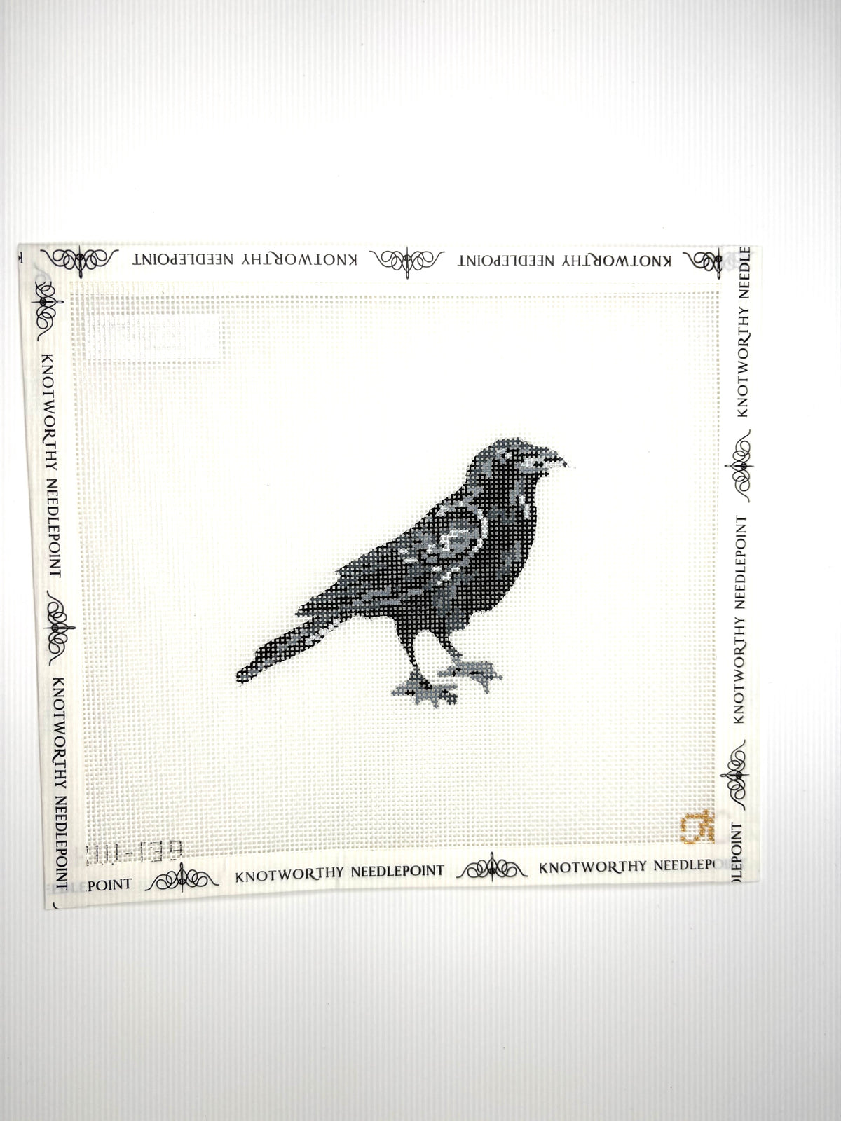 Crow Standing hand-painted needlepoint canvas by Kate Woodward on 18 mesh