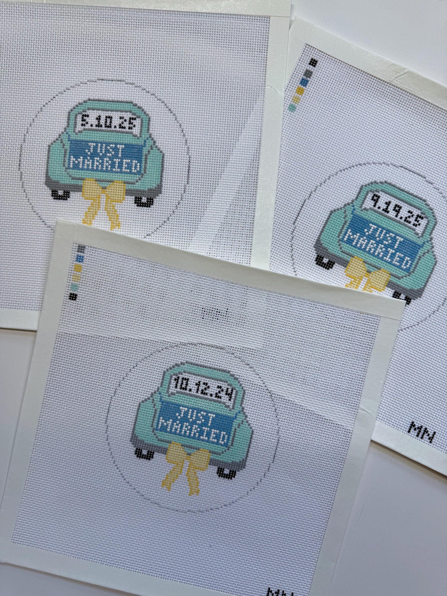 Just Married Teal Car Yellow Bow: No Date