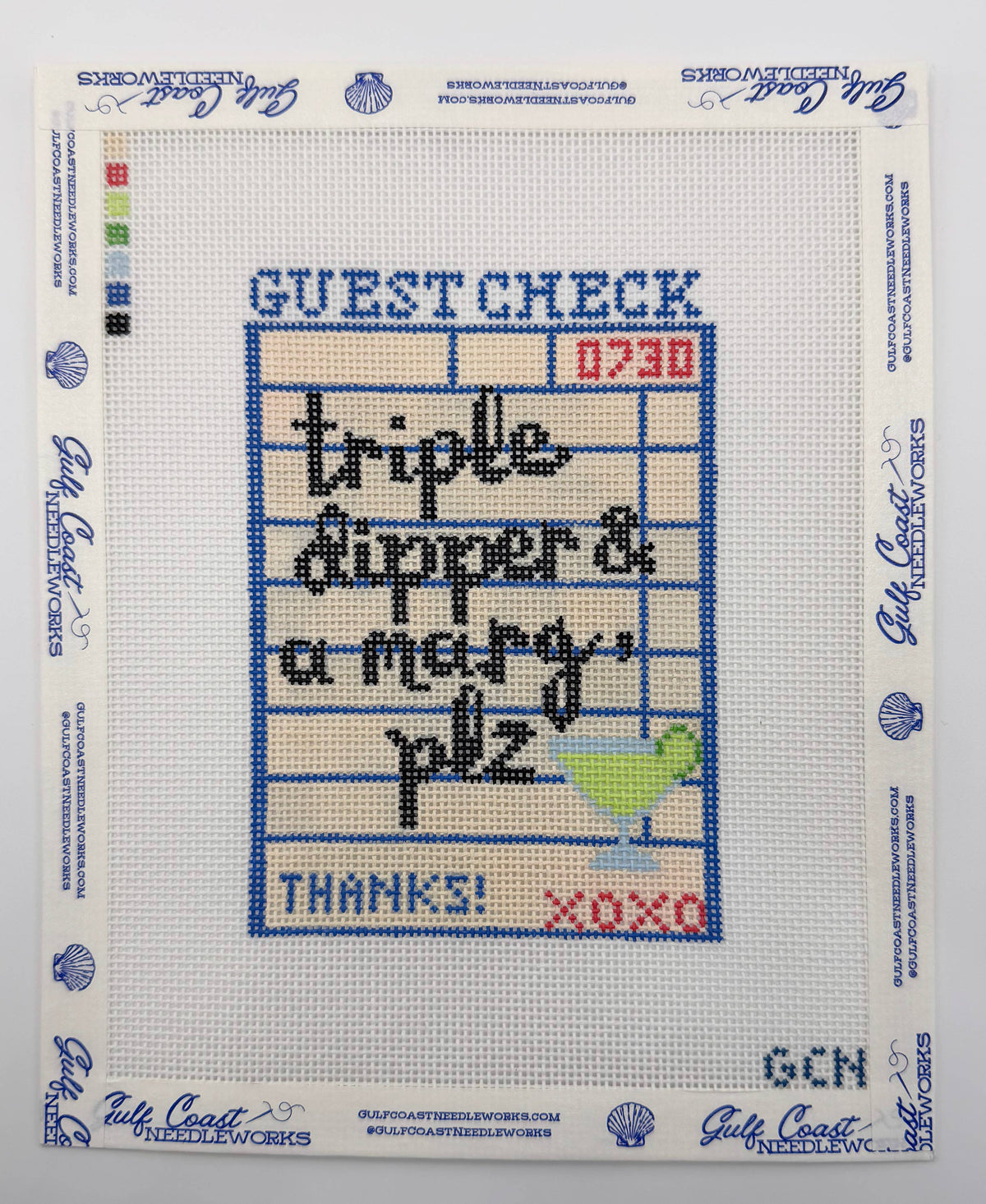 Gulf Coast Needleworks Triple Dipper and Margarita Guest Check hand-painted 18 mesh needlepoint canvas