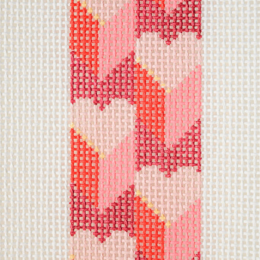 Expanding Hearts key fob needlepoint canvas by La Fete Needlepoint, 13 mesh hand-painted design