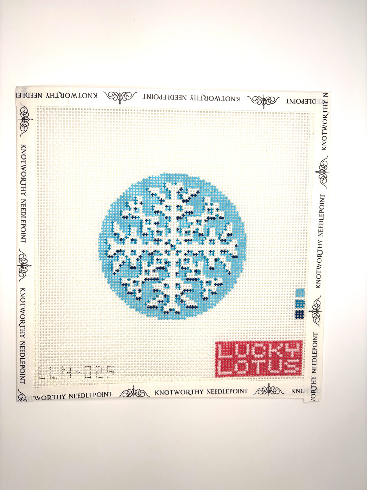 Lucky Lotus Snowflake Round 4 inch 13 mesh Christmas needlepoint canvas