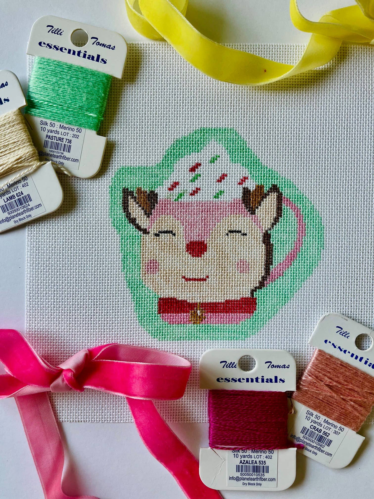 MercyBird Reindeer hand-painted 18 mesh Christmas needlepoint canvas