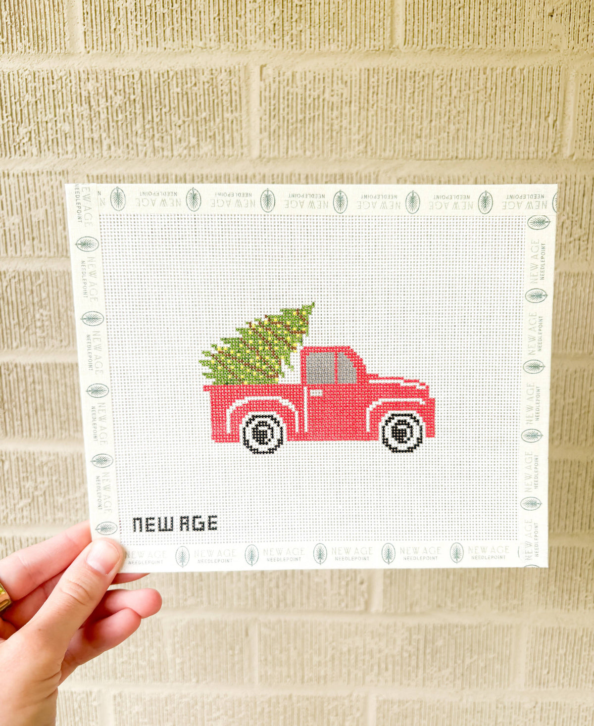 New Age Needlepoint Christmas Truck hand-painted 18 mesh needlepoint canvas detail