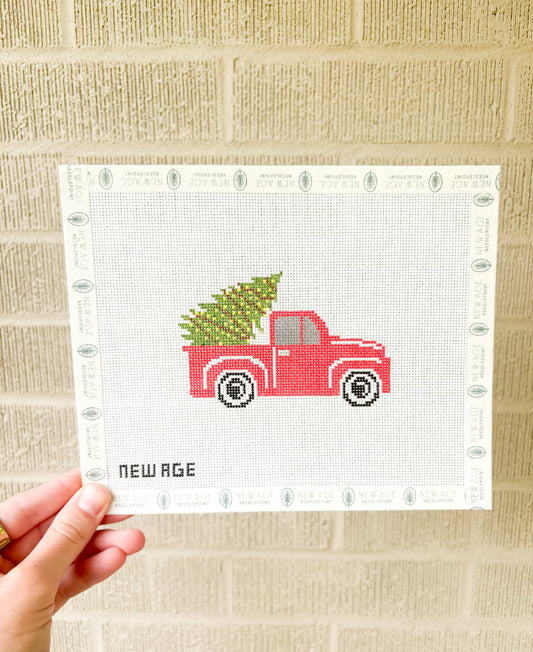 New Age Needlepoint Christmas Truck hand-painted 18 mesh needlepoint canvas detail