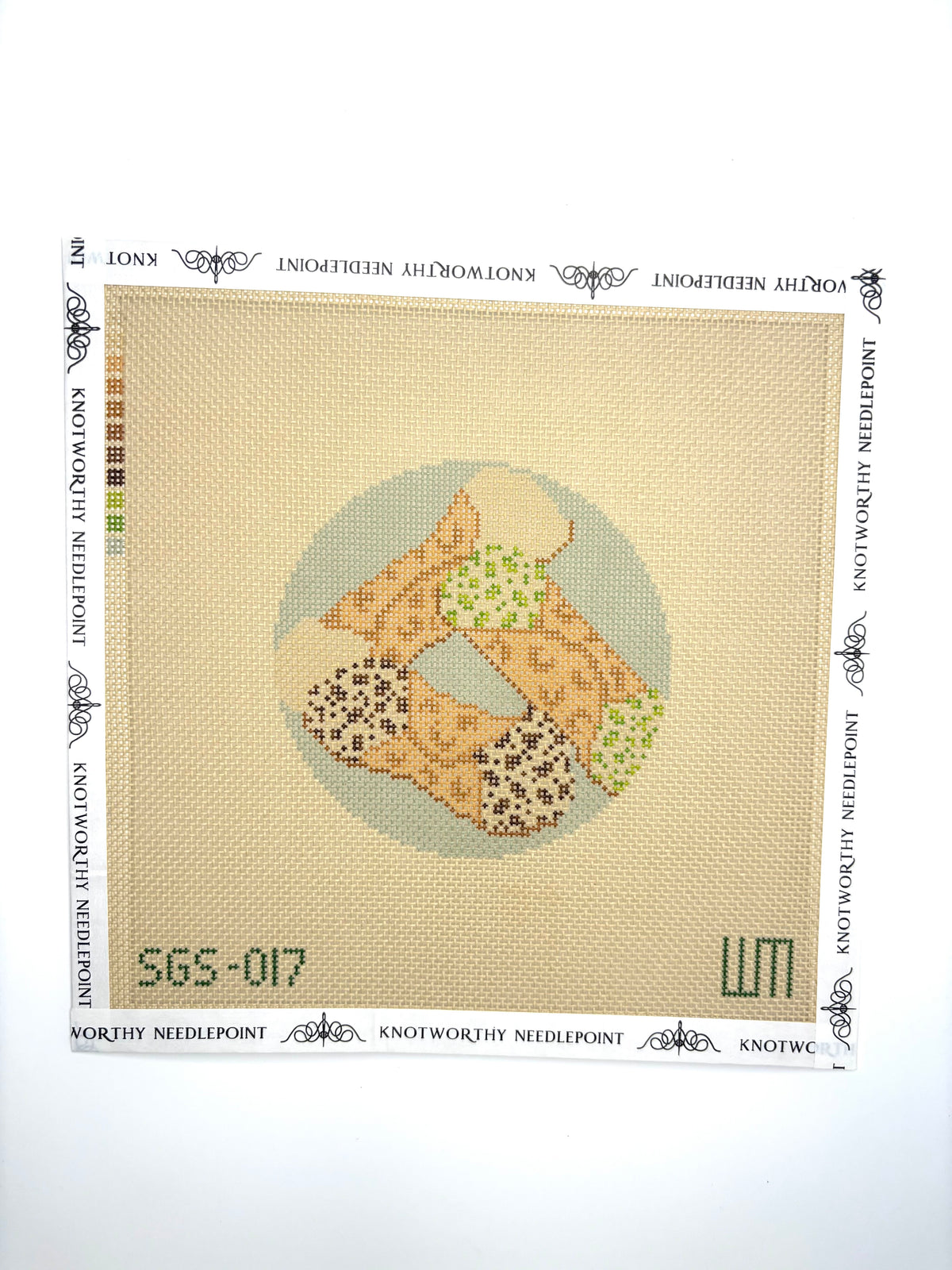 Spring Gate Stitchery Cannoli Round 4 inch 18 mesh needlepoint canvas from the Holiday Cookie Collection
