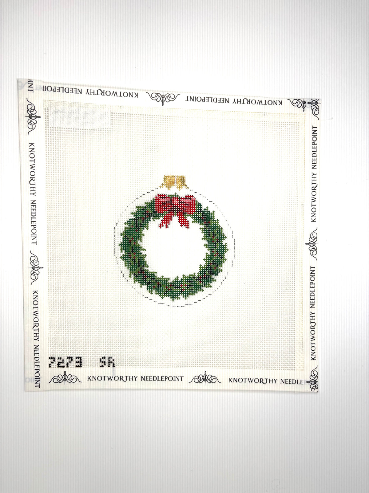 Susan Roberts personalized Christmas Wreath Ornament hand-painted 18 mesh needlepoint canvas