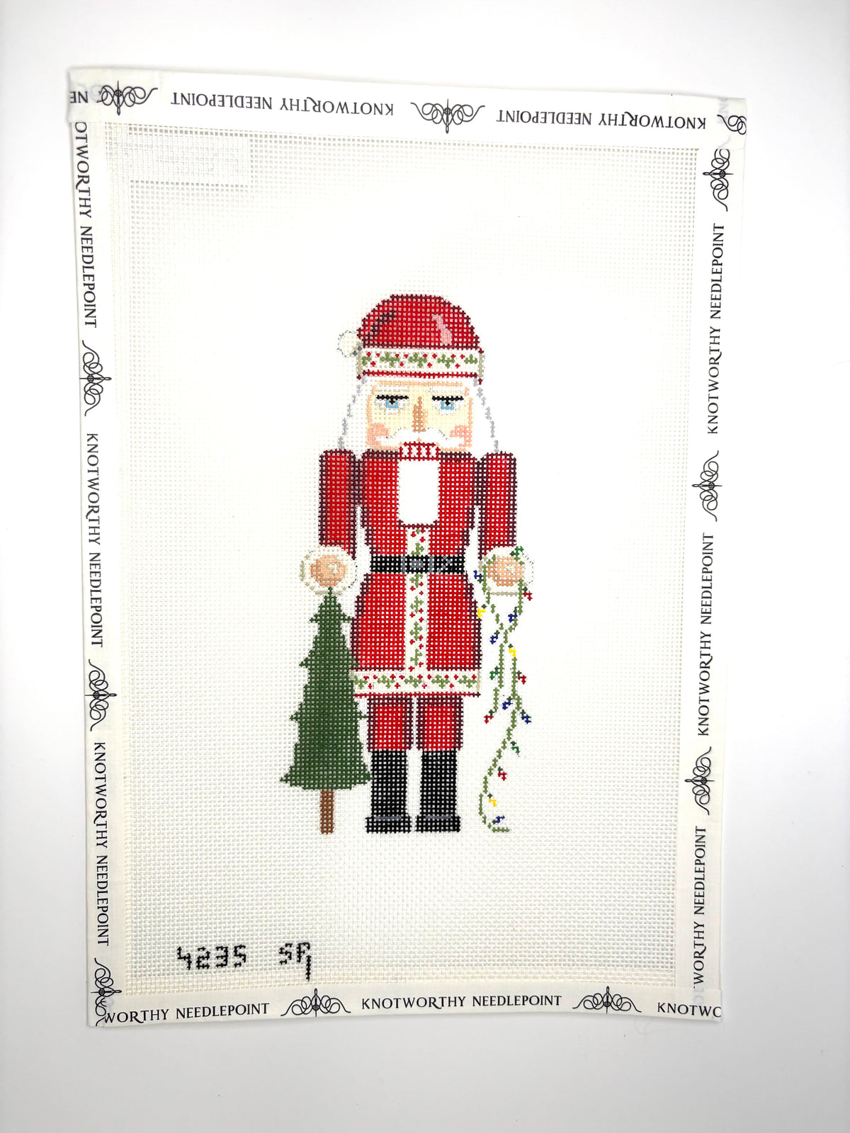 Susan Roberts Santa with Tree Nutcracker 18 mesh needlepoint canvas 6.5 inches tall design 4235