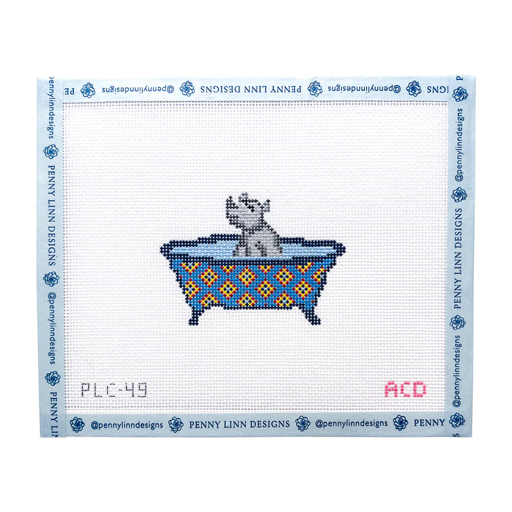 “Tub Friends – Rhino” Needlepoint Canvas by Penny Linn x ACD Designs (Pre-Order)
