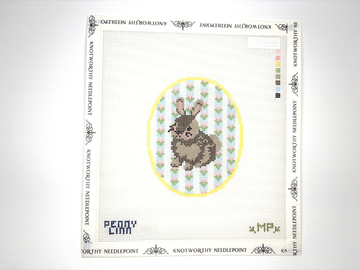 Easter Bunny Floral Background Hand-Painted Needlepoint Canvas – 18 Mesh | MP Stitchery x Penny Linn
