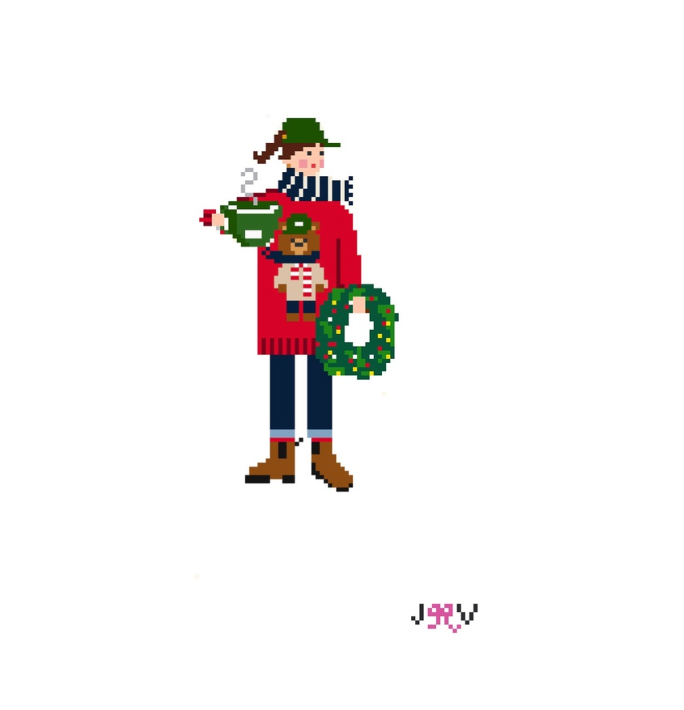 Jennifer Vallez JV228 Ralph's Girl 18 mesh Stitch Printed needlepoint canvas