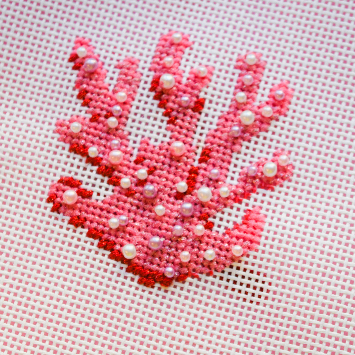 Glitter Coral Hand Painted Needlepoint Canvas detail view 3