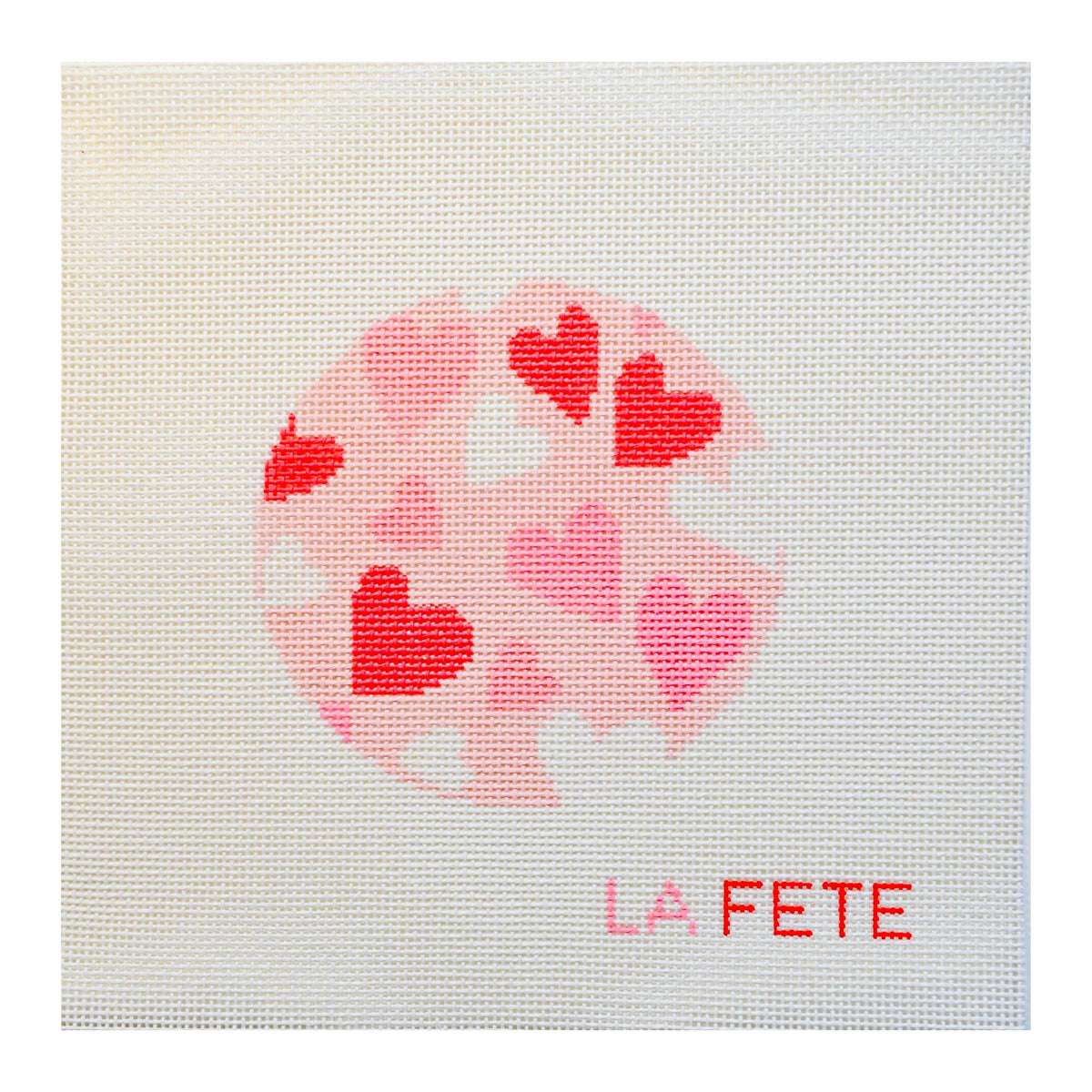 La Fete Needlepoint Heart Love Round with Glitter hand-painted 13 mesh needlepoint canvas