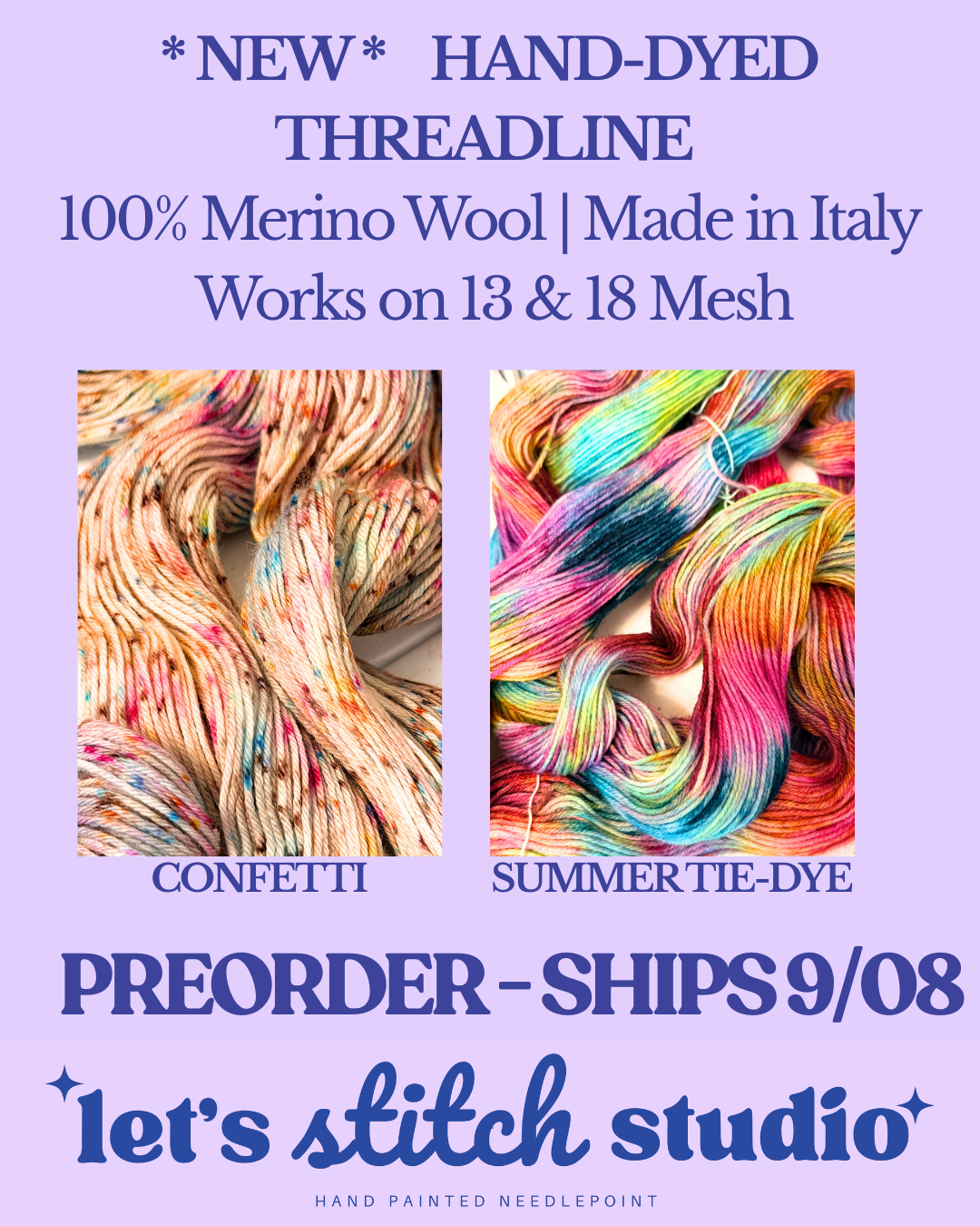 Hand-Dyed Merino Wool Thread | Made in Italy for Needlepoint: CONFETTI / 20 yard skeins