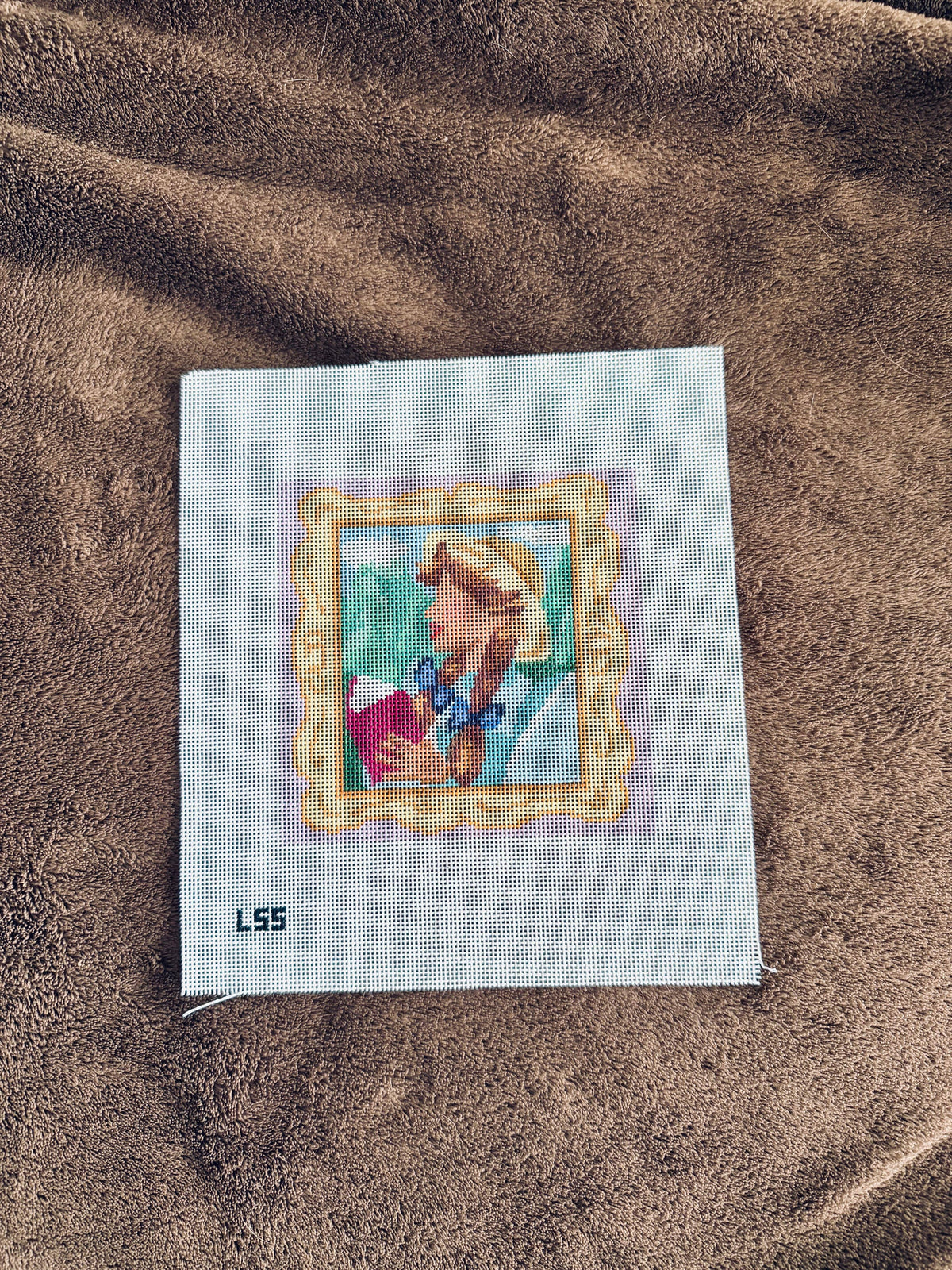 Let's Stitch Studio Anne of Green Gables Reading in the Garden hand-painted 18 mesh needlepoint canvas