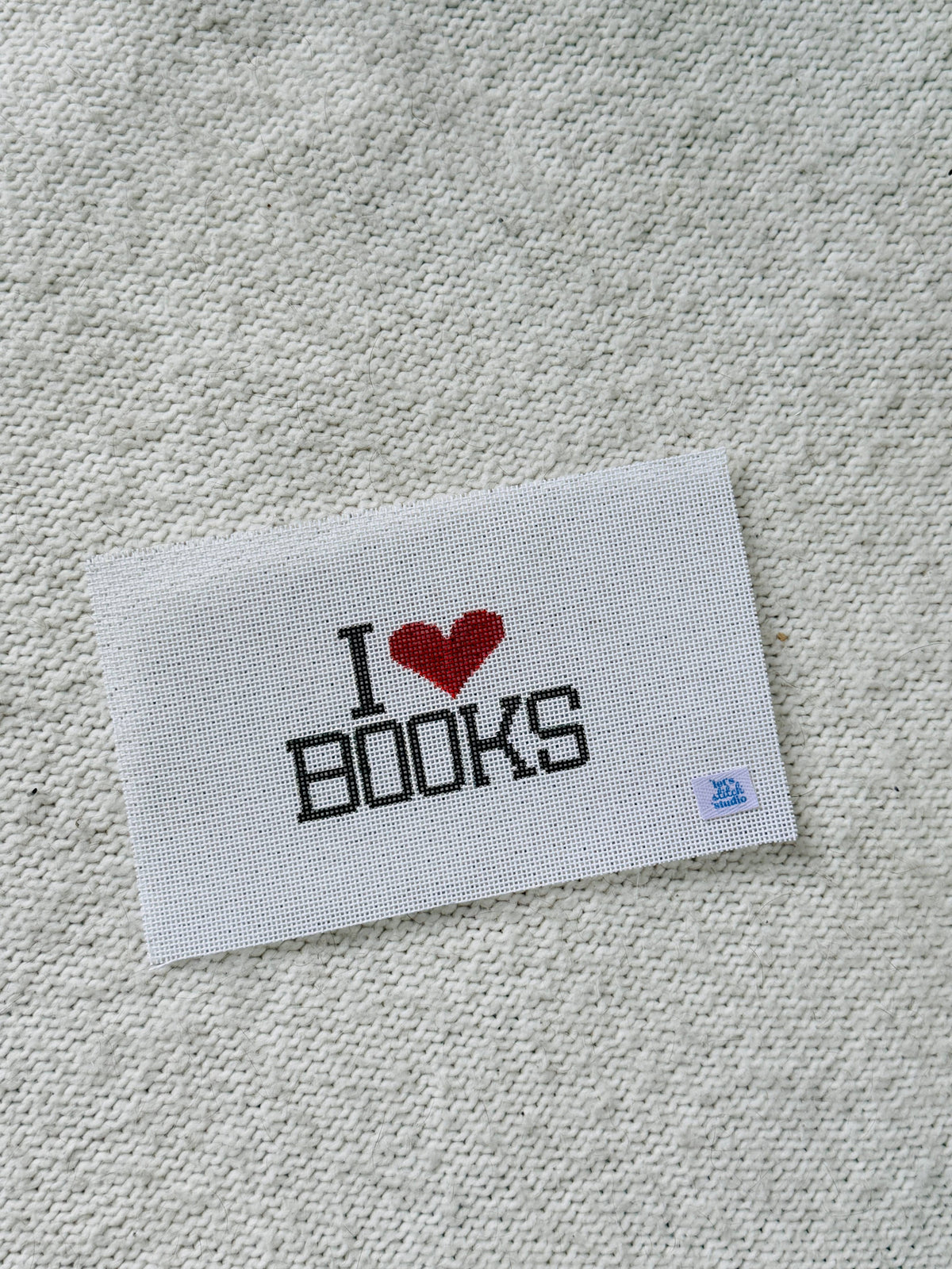 Let's Stitch Studio I Heart Books hand-painted 18 mesh needlepoint canvas