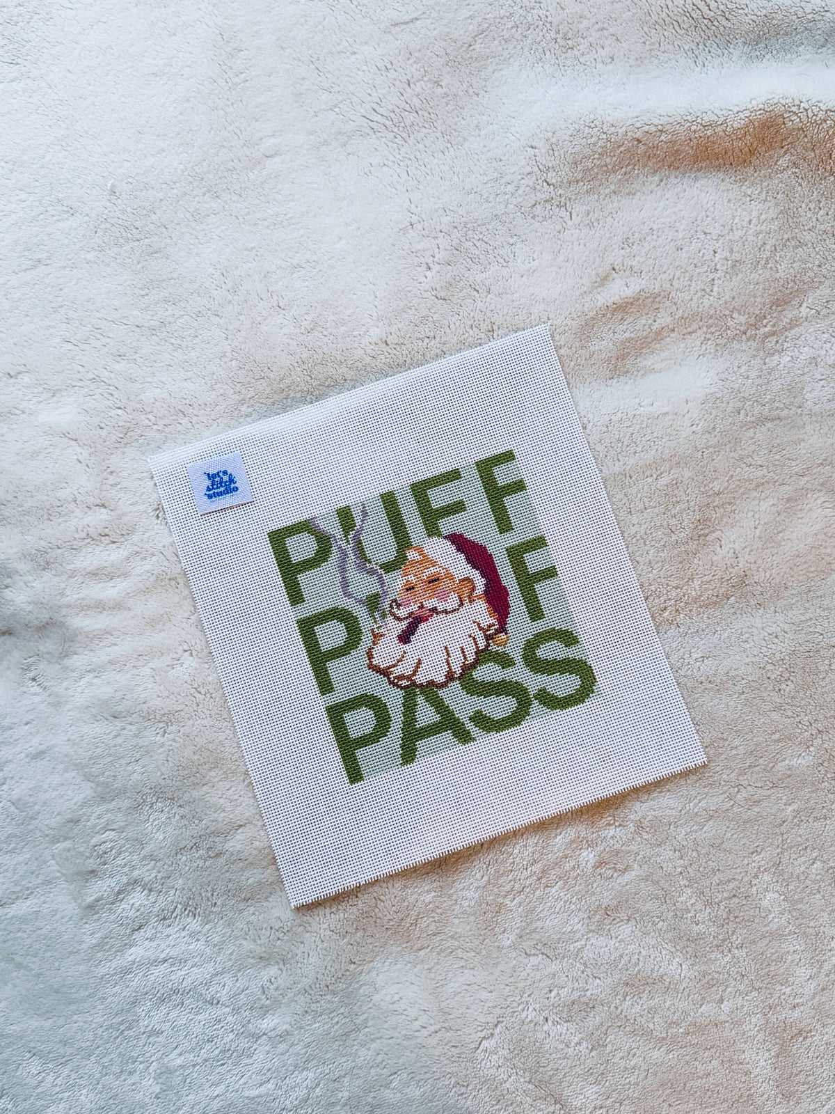 Let's Stitch Studio Puff Puff Pass Santa hand-painted 18 mesh needlepoint canvas