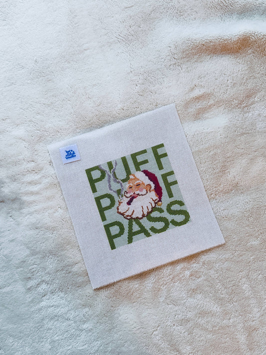 Let's Stitch Studio Puff Puff Pass Santa hand-painted 18 mesh needlepoint canvas