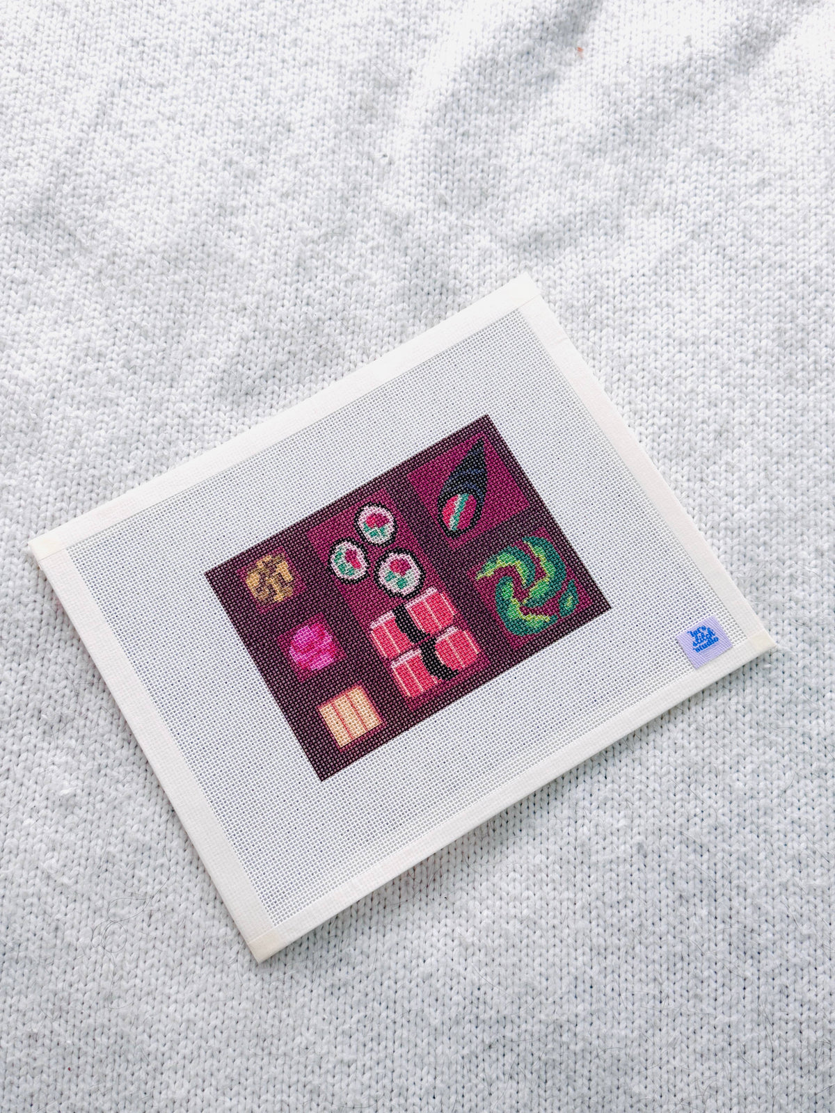 Sushi Bento Box 18 mesh needlepoint canvas detail