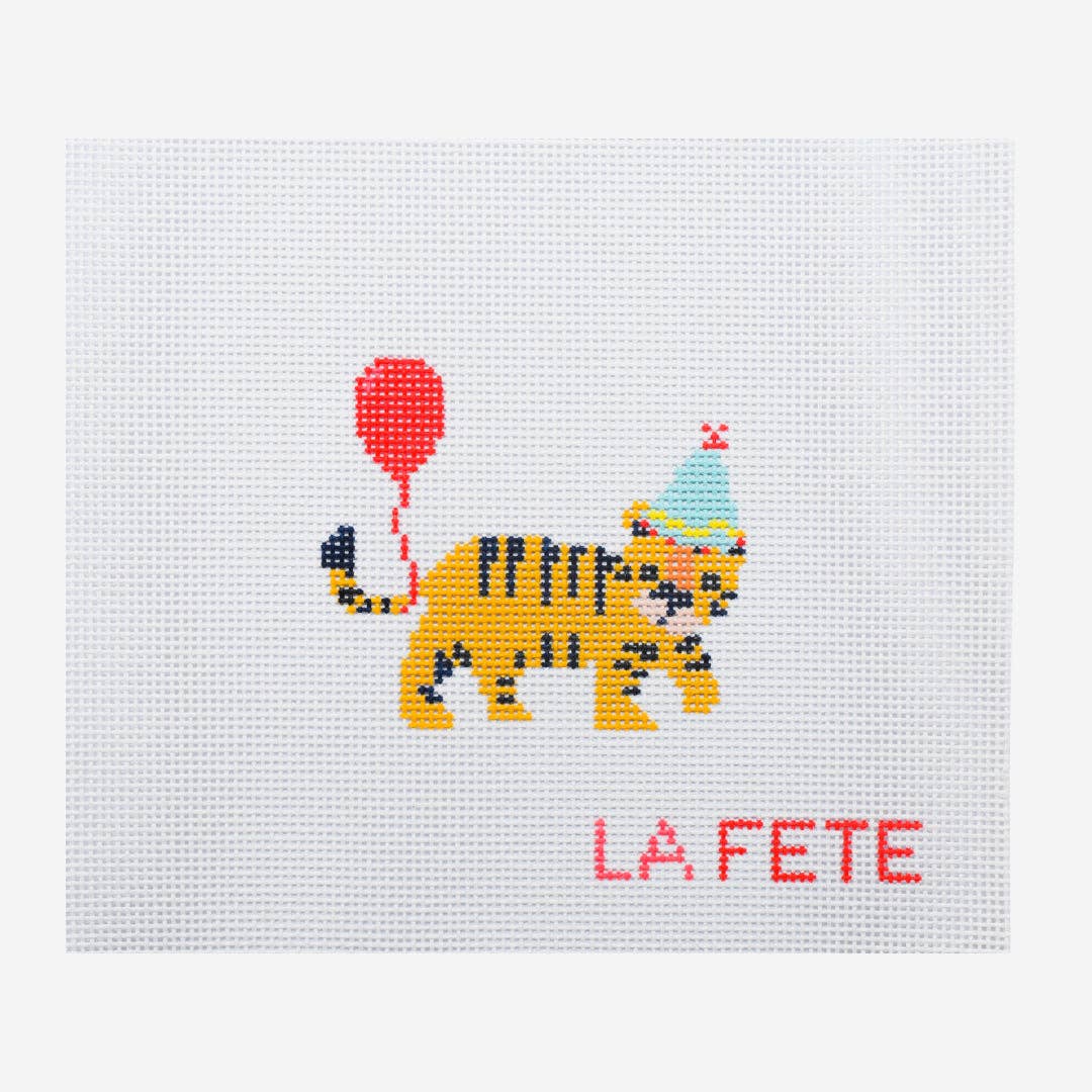 La Fete Needlepoint Party Animals Tiger hand-painted 13 mesh needlepoint canvas