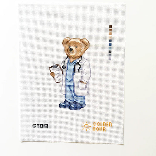 Doctor Bear Needlepoint Canvas by Golden Hour Needlepoint