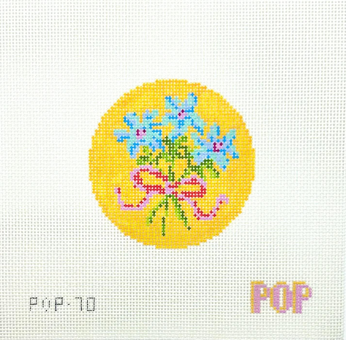 Yellow Floral Round Needlepoint Canvas by POP Needle Arts