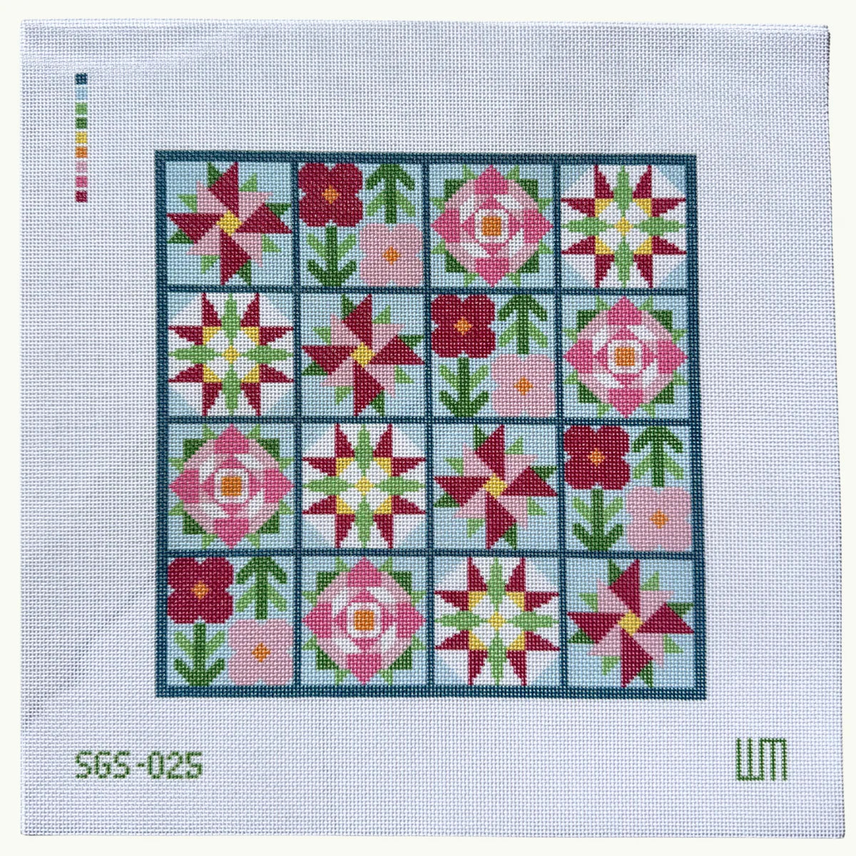 Flower Quilt Hand-Painted Needlepoint Canvas – 18 Mesh | Spring Gate Stitchery