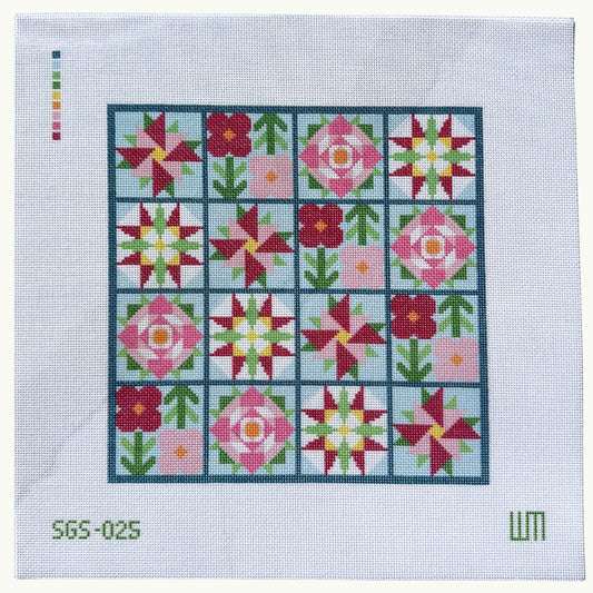 Flower Quilt Hand-Painted Needlepoint Canvas – 18 Mesh | Spring Gate Stitchery