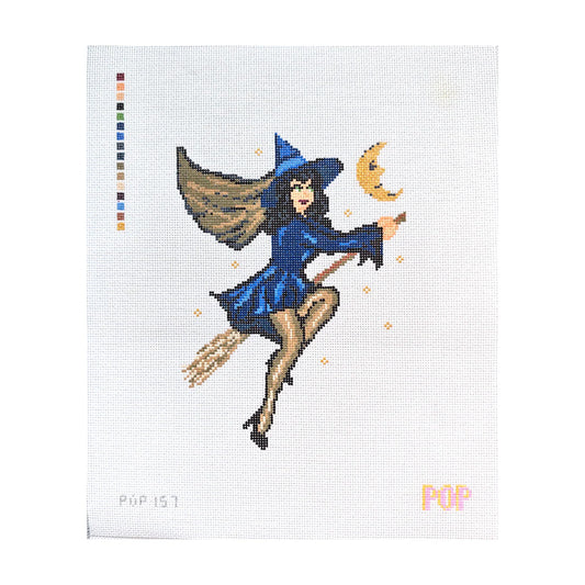 POP-157 Retro Witch in Blue Needlepoint Canvas by Pop Needle Arts (Pre-Order)