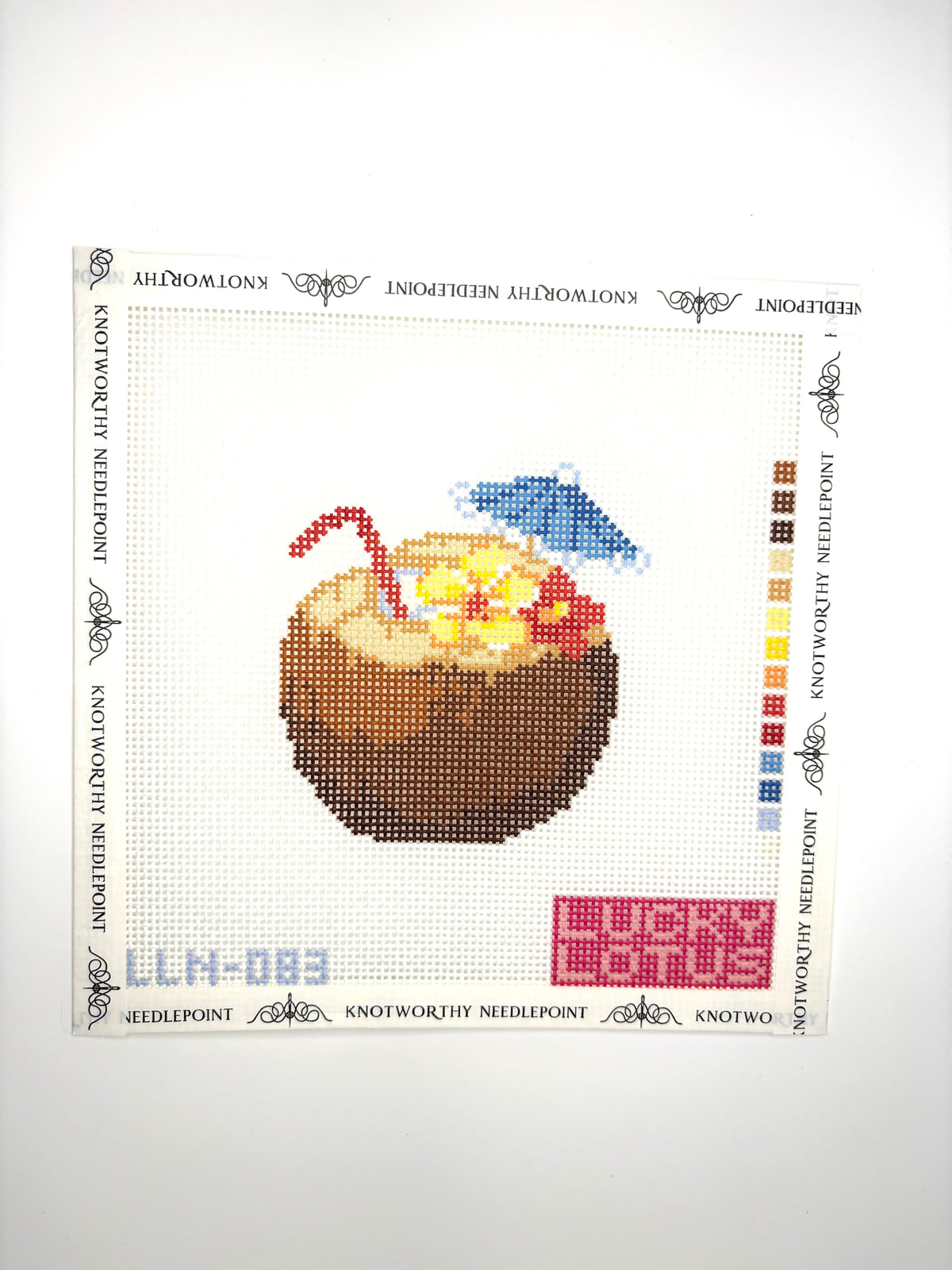 Lucky Lotus Brown Coconut Drink 13 mesh tropical cocktail needlepoint canvas