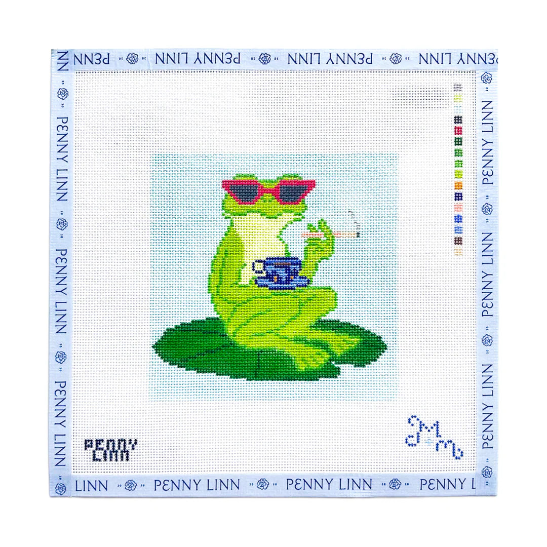 Tea Time Frog Needlepoint Canvas by Penny Linn x Marie & Maxwell (Pre-Order)