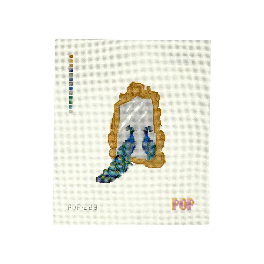 POP-223 Peacock Mirror Needlepoint Canvas by Pop Needle Arts (Pre-Order)
