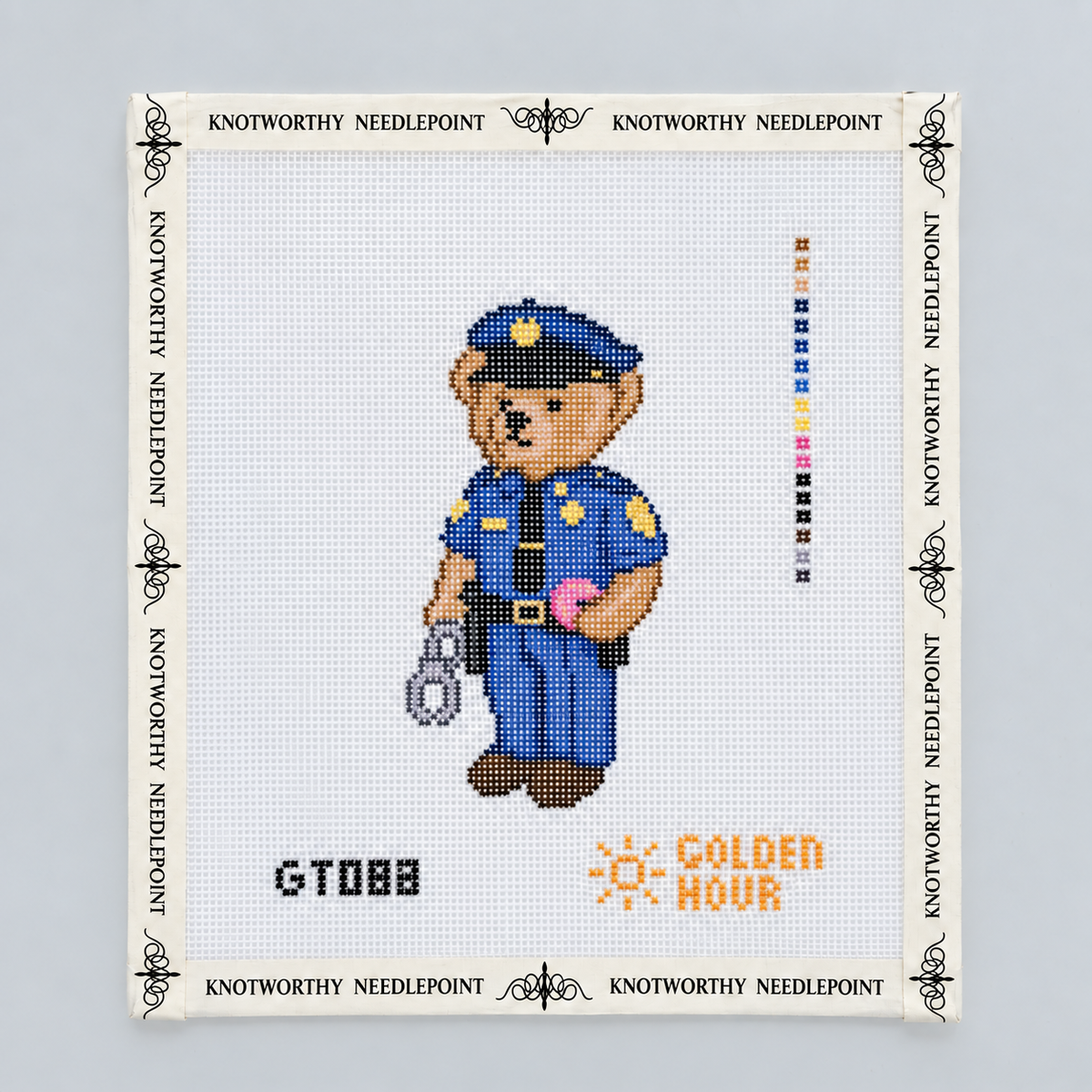 Police Bear Needlepoint Canvas by Golden Hour Needlepoint