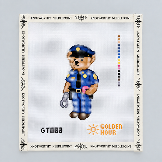 Police Bear Needlepoint Canvas by Golden Hour Needlepoint